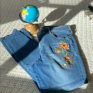 Flower stitched jeans